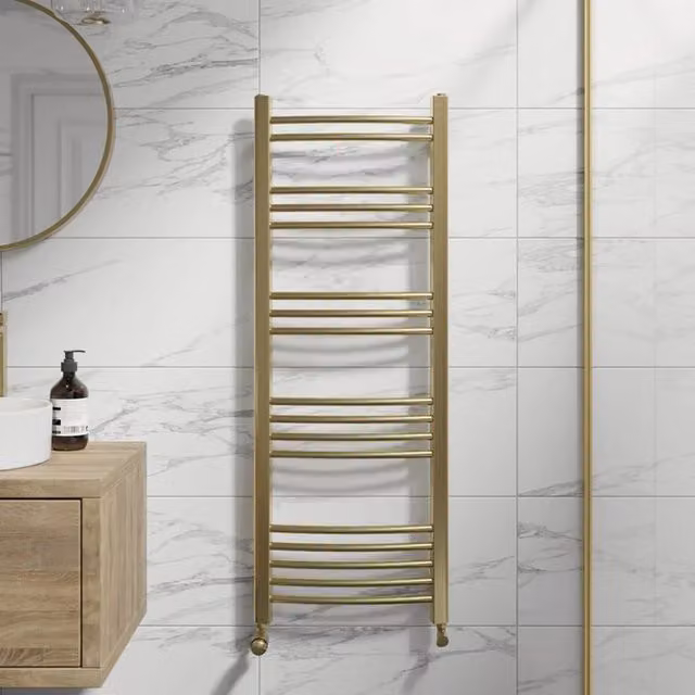 Temprazo Wall Mounted Steel Towel Rail in Black and Gold, W/D/H: 120 x 45 x 4.5 cm