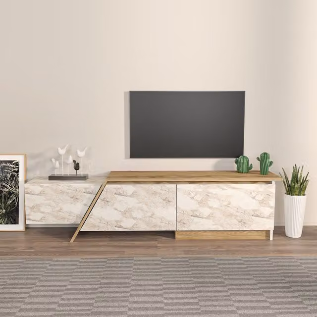 Decorotika Zonas Modern TV Unit in Oud and White Marble Effect, W/D/H: 180.0 x 45.0 x 35.0 cm