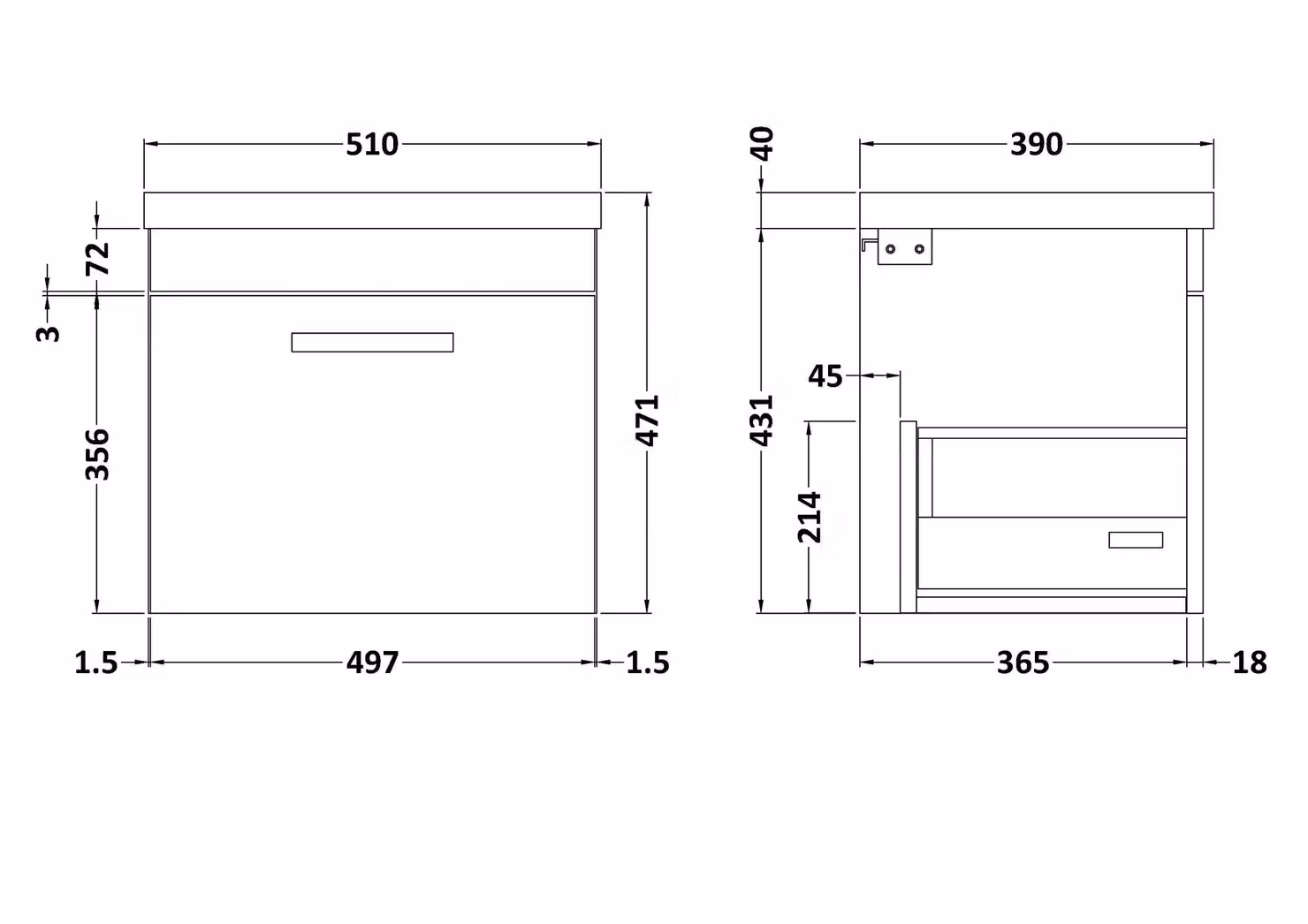 Balterley Grey 1 Drawer Wall Hung Bathroom Vanity Basin Unit 500mm – 3