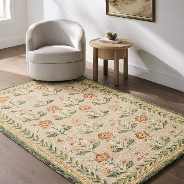 Livabliss Fairfax Hand Tufted Wool Floral Rug in Green, Beige and Pink, W: 200 cm, D: 275 cm