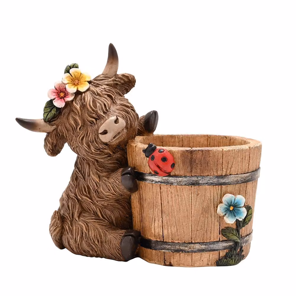 Country Living Ceramic Highland Cow Tabletop Planter in Brown – 2