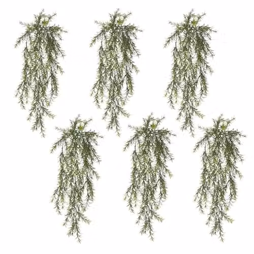 Leaf Pack of 6 Green Artificial Hanging Spider Fern Plants, UV and Fire Resistant, 78 cm