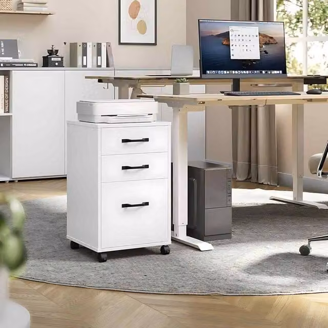 The Bazaarist Mobile File Cabinet with 3 Drawers, Hanging Rails and Lock, White
