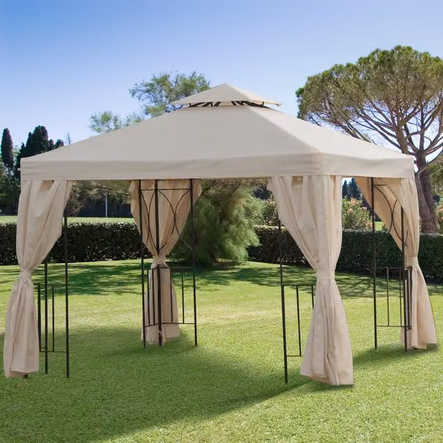 Outsunny Metal Garden Gazebo in Beige and Brown, W 300 cm x D 300 cm