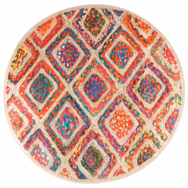 Berkfield Home Washable Multicolour Round Boho Jute Rug with Anti Slip Base, Diameter: 100 cm
