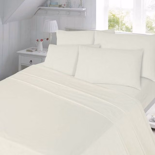 HomeSpace Direct T180 Plain Percale Duvet Cover Set, W: 90 cm, H: 200 cm, Beige/Yellow/White