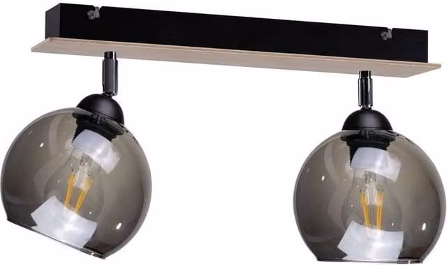 Netlighting Wood Twin Ceiling Spotlight in Black with 2x E27 Sockets, 50 cm