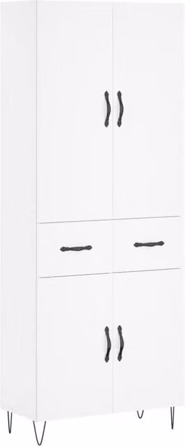 Berkfield Home Modern White Highboard with Hinged Doors and Internal Shelves, W/D/H: 69.5 x 34 x 180 cm