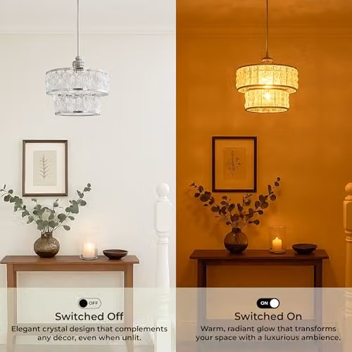 Innoteck Modern 2 Tier Cylinder Ceiling Pendant Light Shade in Chrome and Transparent Acrylic – 4