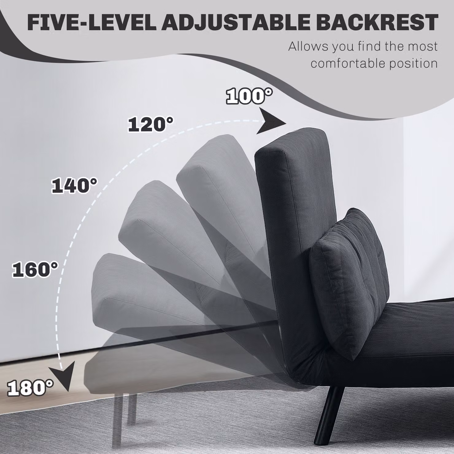 HOMCOM Convertible Double Sofa Bed in Black Velvet Fabric with Wooden Armrests and 2 Pillows, 140 x 200 cm – 5