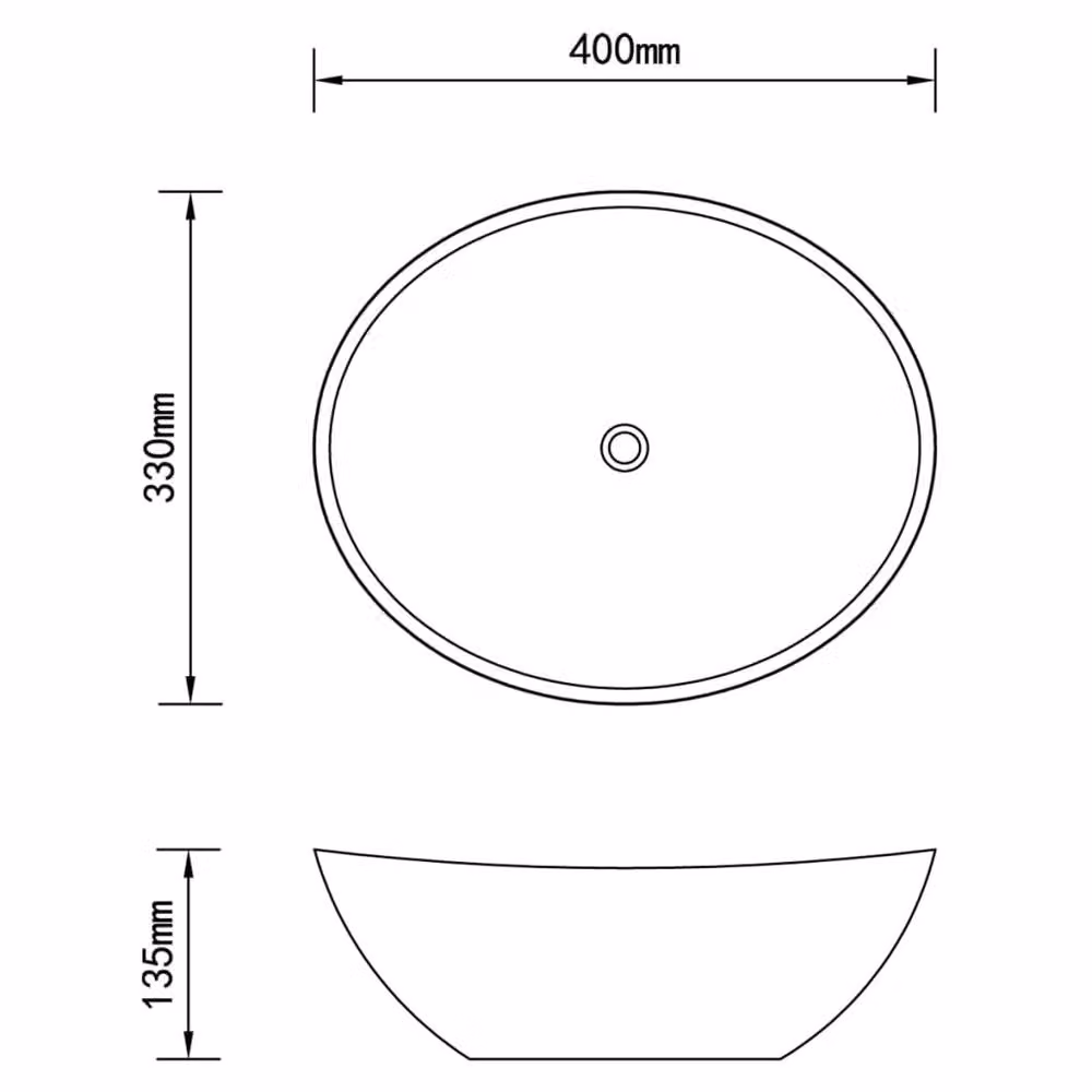 Berkfield Home Luxury Oval Ceramic Basin in Matt Light Grey, W: 40 cm, D: 33 cm – 3