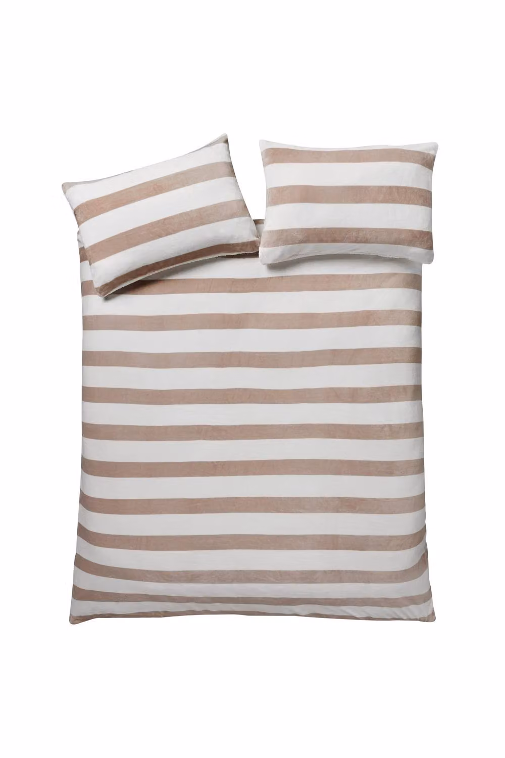 Catherine Lansfield Cosy Sherpa Stripe Reversible Duvet Cover Set in Beige/Sand, W: 180 cm x L: 200 cm – 2