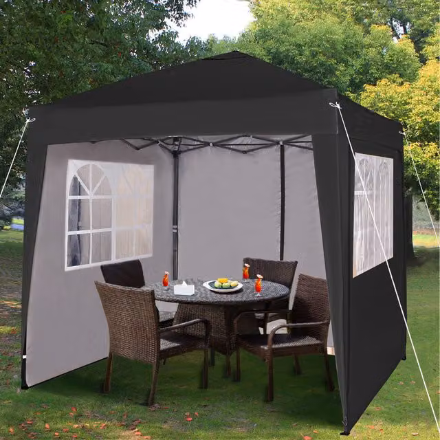Mcc Direct Black Pop Up Gazebo with Sides, W/D/H: 200 x 200 x 200 cm