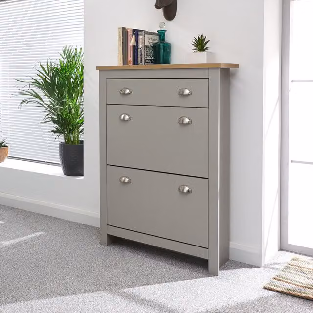 GFW Lancaster 2 Door 1 Drawer Shoe Cabinet in Grey