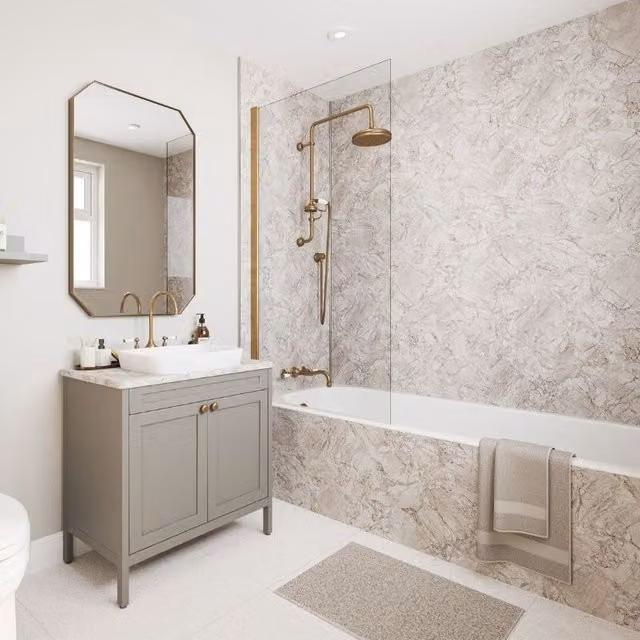 Wetwall Bianco Marble Laminate Wall Panel Tongue and Groove, W: 88.0 cm, H: 242.0 cm, D: 1.1 cm