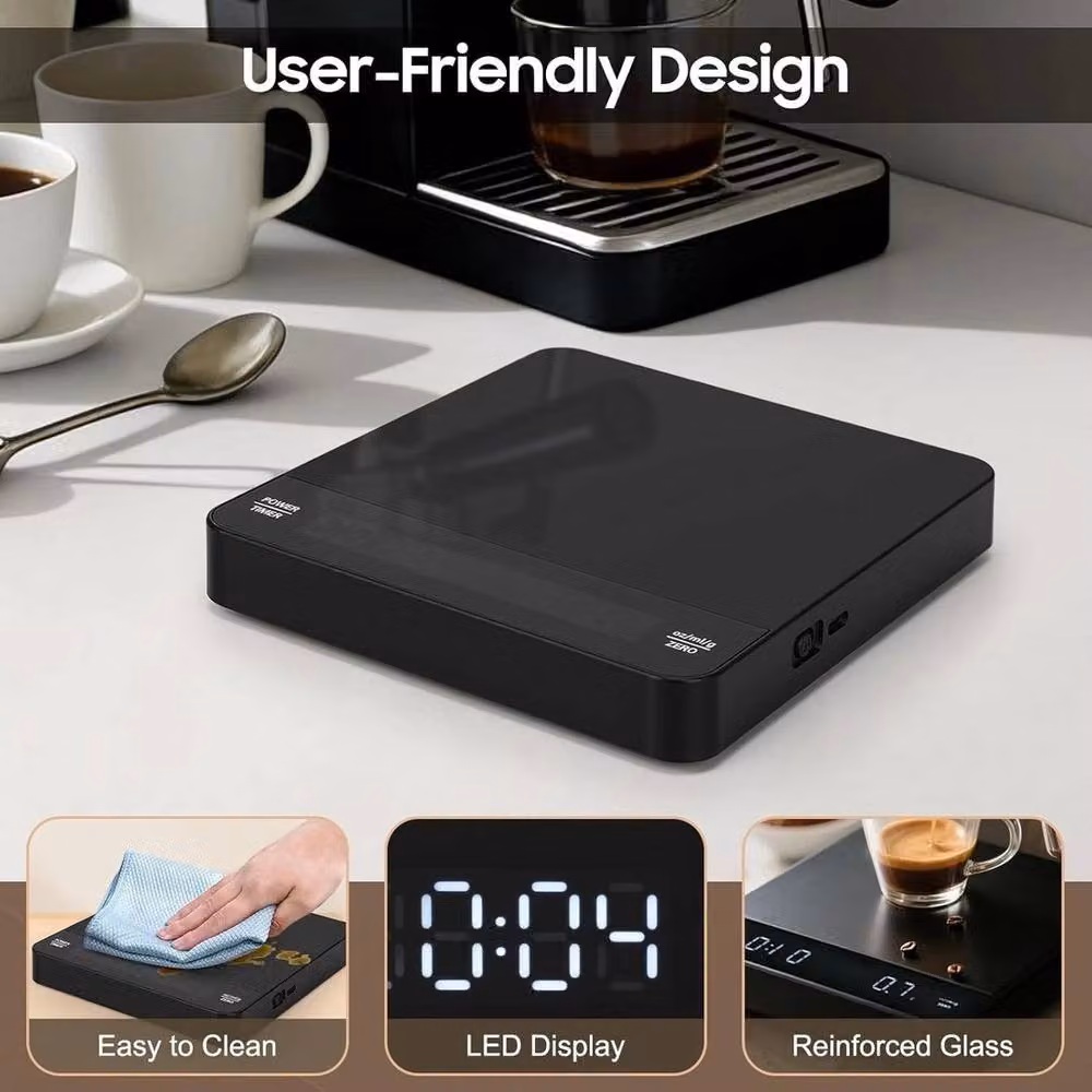 FLAVORA Digital Coffee Scale with Timer and LED Display in Black, W: 100 cm, D: 15 cm, H: 15 cm – 5