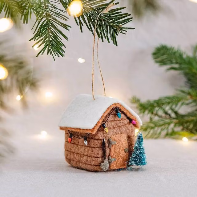 The Alphabet Gift Shop Felt Shed Christmas Bauble in Brown