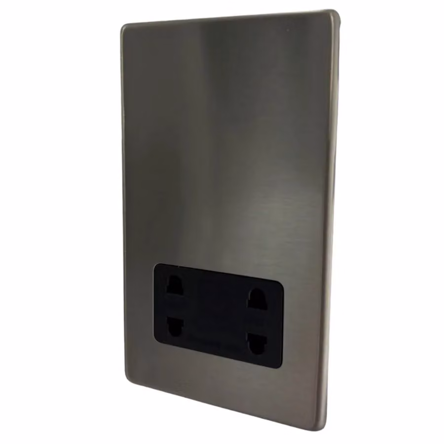 CGC Lighting Regal Screwless Slim Shaver Socket with Black Insert in Brushed Stainless Steel and Silver – 3