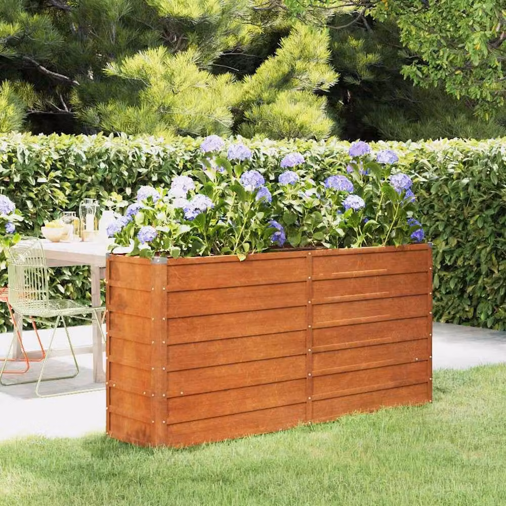 Berkfield Home Garden Raised Bed in Brown Corten Steel, W/D/H: 160 x 40 x 77 cm – 1
