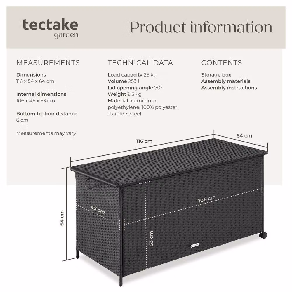 tectake Kuusamo Large Rattan Storage Box with Aluminium Frame and Castors in Black – 6