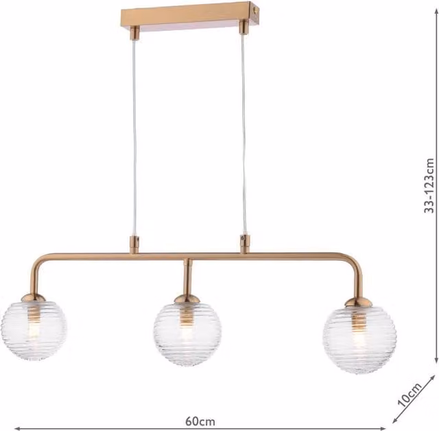Dar FEY6263-08 Suspended Modern Bar Pendant Light in Bronze and Gold with Transparent Glass, Height Adjustable and Dimmable