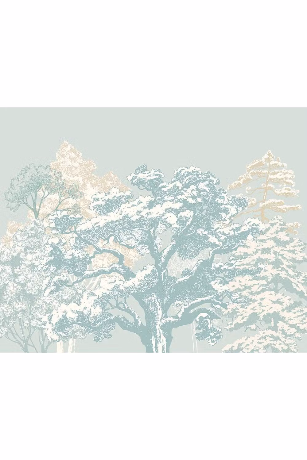 Origin Murals Etched Trees Botanical Wall Mural in Blue, W: 300 cm, H: 240 cm – 2