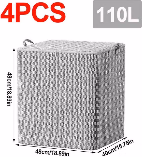 EONLION 110L Collapsible Fabric Storage Bedding Box in Grey, W/D/H: 50 x 50 x 50 cm
