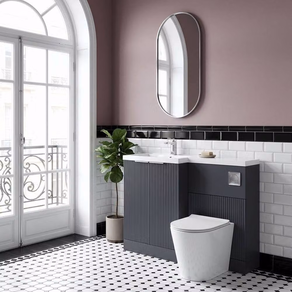 Balterley Tixall 2 Door Vanity WC Unit with Poly Basin, Left Hand, Dark Grey, Width: 110 cm – 4
