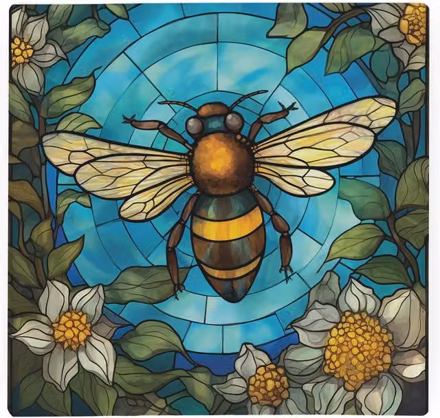 Purely Home Stained Glass Bee Large Square Glass Worktop Protector and Chopping Board in Blue