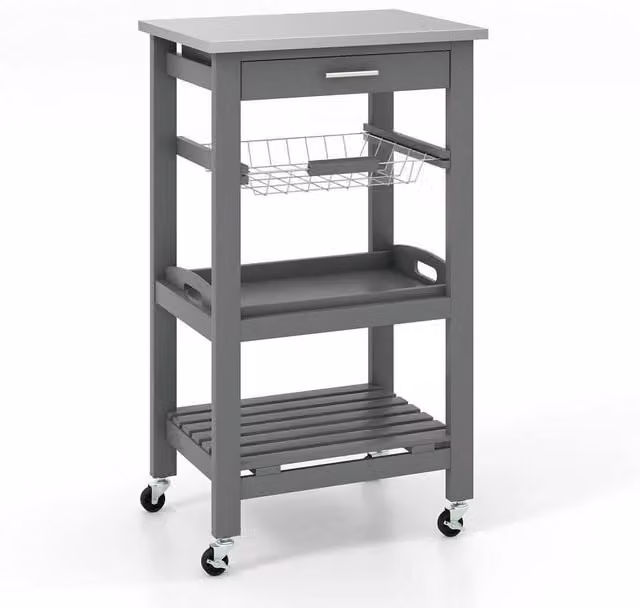 FORGEVIO Wheeled Kitchen Storage Trolley Cart in Grey
