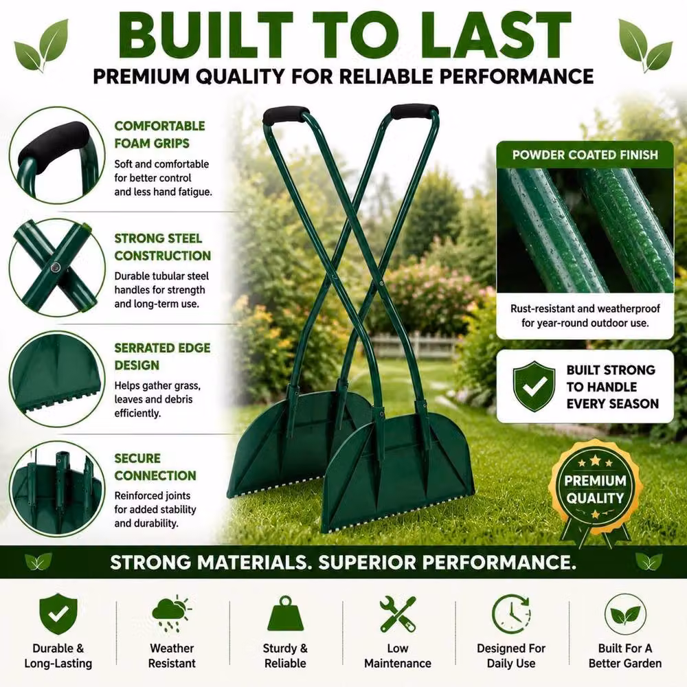 NESTLUNE Long Handled Garden Leaf Collecting Rake in Green, 1.25kg – 4