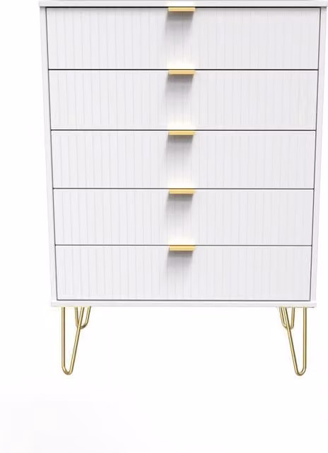 2 U Bexley 5 Drawer Chest in White and Gold with Metal Accents – 1