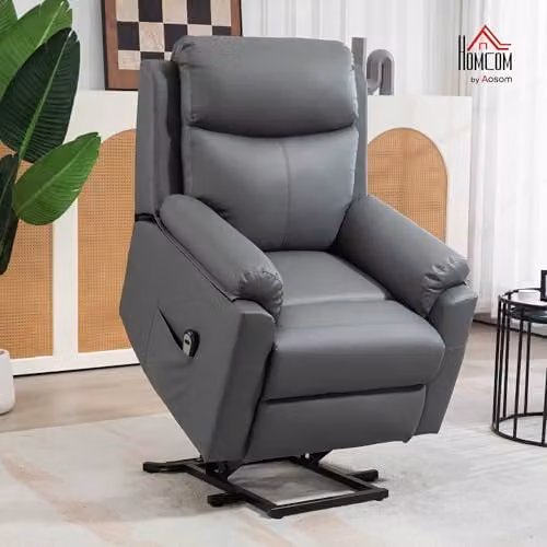HOMCOM Power Lift Recliner Chair in Grey Faux Leather with Motorised Recline and Armrests – 2