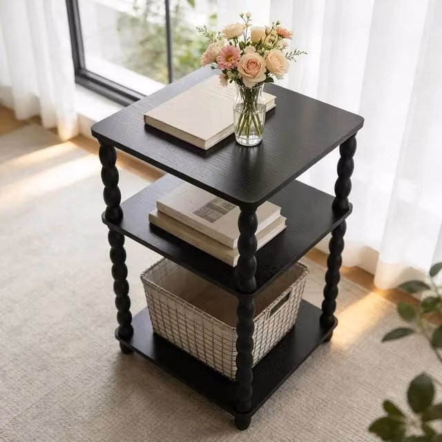 FORGEVIO Wooden Side Table with Storage in Black – 1