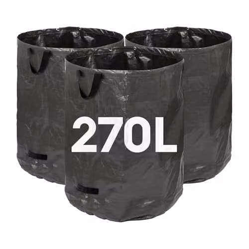 Harbour Housewares Set of 3 Heavy Duty Garden Waste Bags with Handles, 270L, Green and Black