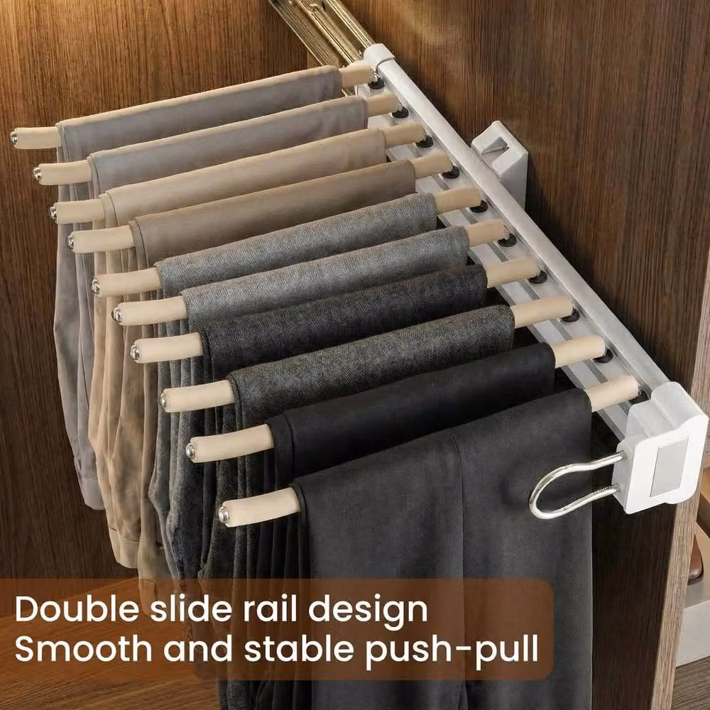 VOGREX White Extendable 10 Arm Pull Out Trouser Rack and Telescopic Pants Hanger – 4