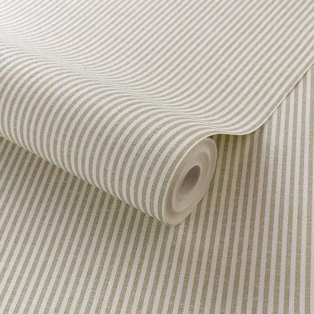 Grandeco Green Pinstripe Striped Textured Nursery Wallpaper