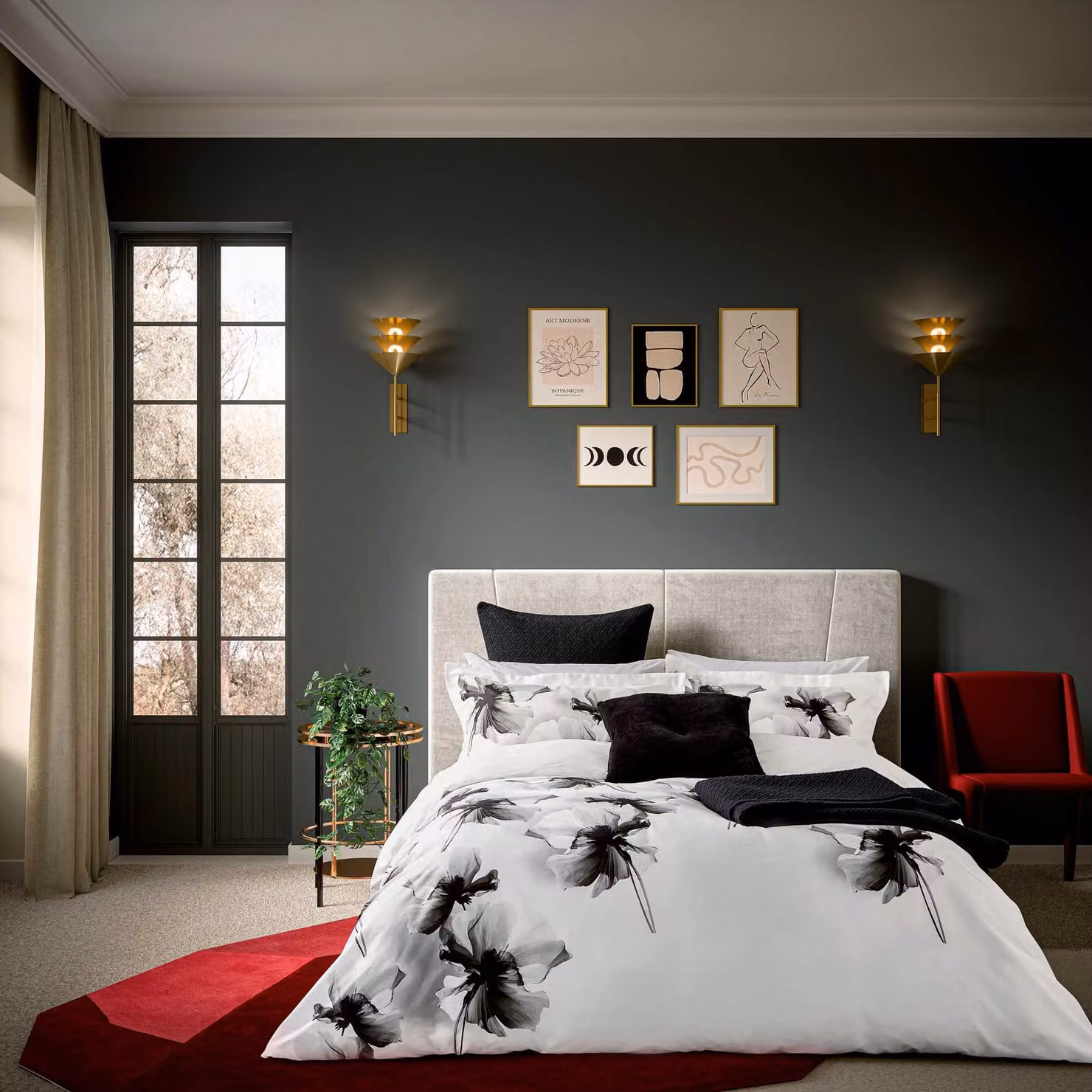 Ted Baker Amund Floral Cotton Sateen Duvet Cover and Pillowcase Set in White and Black, W: 200 cm x H: 200 cm – 2