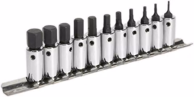 Loops 11pc S2 Steel Hex Socket Bit Set, 1/4 inch Square Drive, Silver and Black