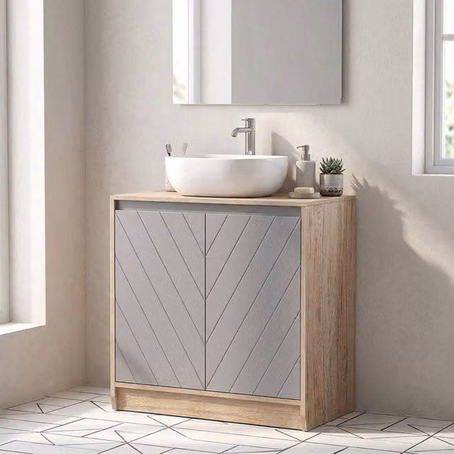 STILVORA Brown Under Sink Bathroom Storage Cabinet with Hinged Doors and Adjustable Internal Shelves