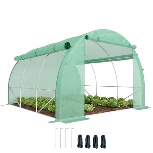 Outsunny Green Polytunnel Greenhouse with Roll-up Side Walls and Windows, W/D/H: 300 x 300 x 200 cm – 1