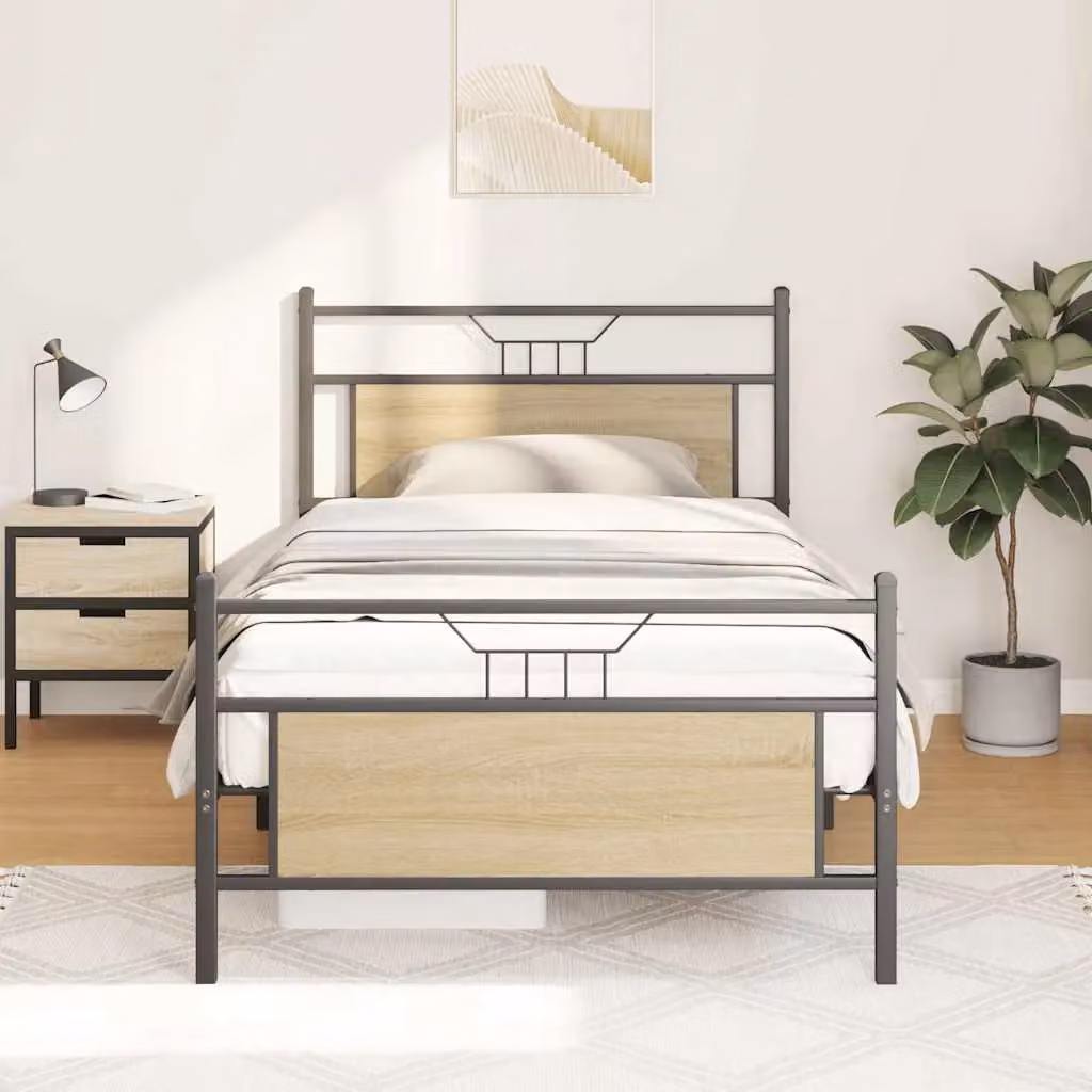 Berkfield Home Sonoma Oak Bed Frame in Brown, W/D/H: 100 x 190 cm – 2