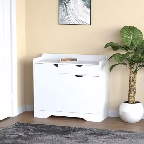 HYGRAD Modern Wooden Hallway Shoe Storage Cabinet, White, W/D/H: 90 x 35 x 80 cm – 1