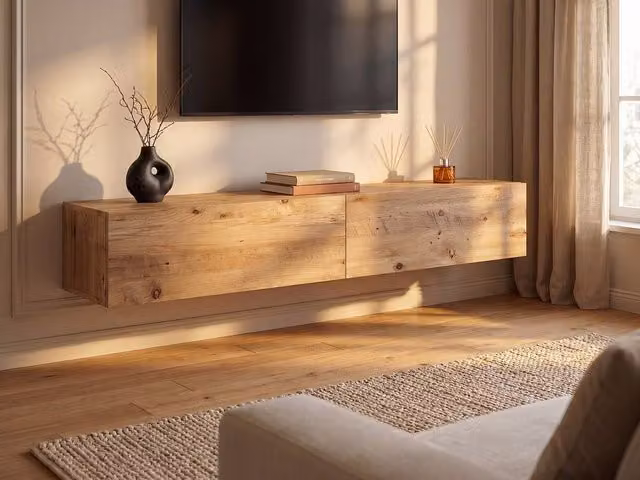Vente-unique Aubepina 2-Door Wall-Mounted TV Unit in Light Oak