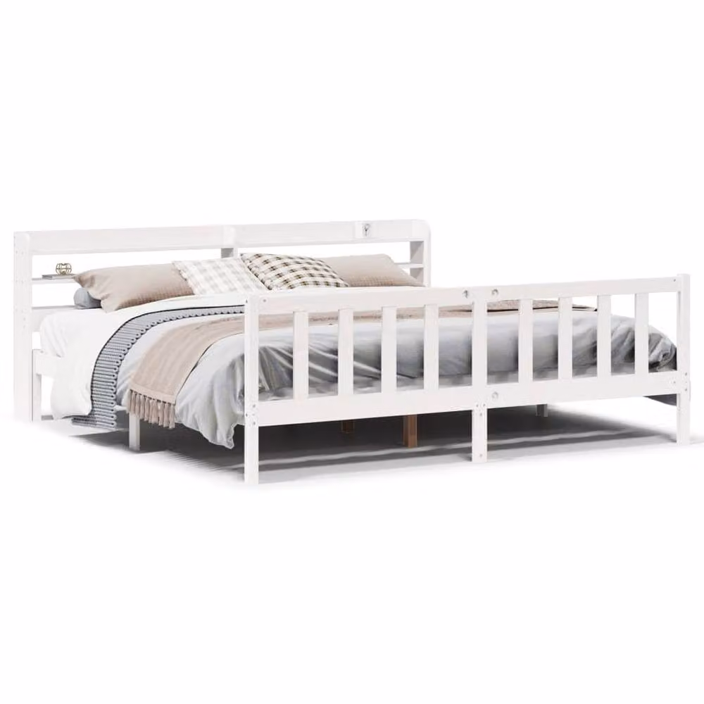 Berkfield Home Super King Bed Frame in White Solid Pine Wood with Side Compartments, 180 x 200 cm – 2
