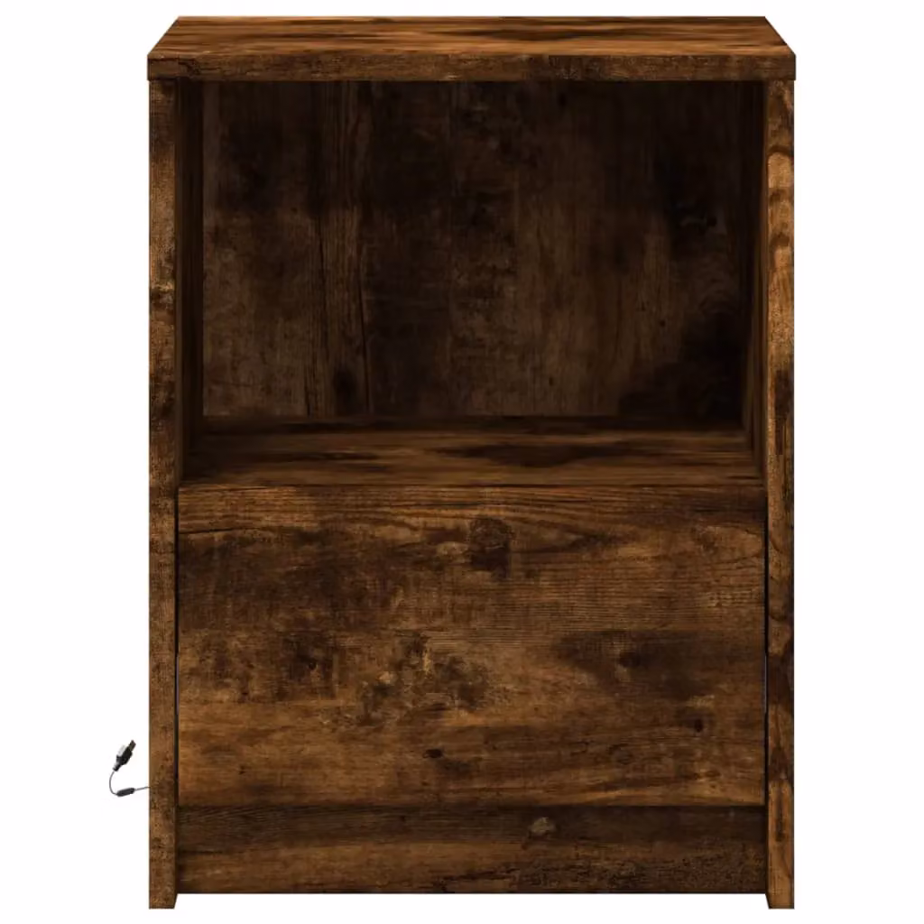 Berkfield Home Set of 2 Smoked Oak Bedside Cabinets with Integrated LED Lights in Brown – 4