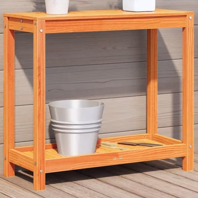 Berkfield Home Rustic Waxed Solid Pine Potting Table with Shelf, Brown, W: 82.5 cm, D: 35 cm, H: 75 cm – 1