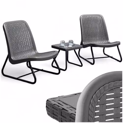 tectake Grey Rattan Garden Furniture Set with 2 Upholstered Lounge Armchairs and 1 Outdoor Coffee Table featuring a Powder Coated Steel Frame – 1