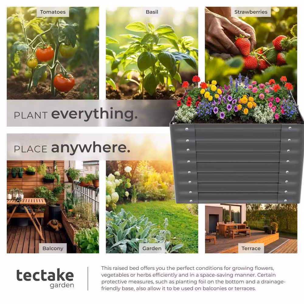 tectake Salvia Raised Garden Bed in Grey Galvanised Steel, W/D/H: 80 x 80 x 62 cm – 5