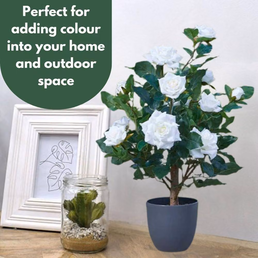 Marco Paul White Artificial Rose Plant, Height: 60 cm – 7